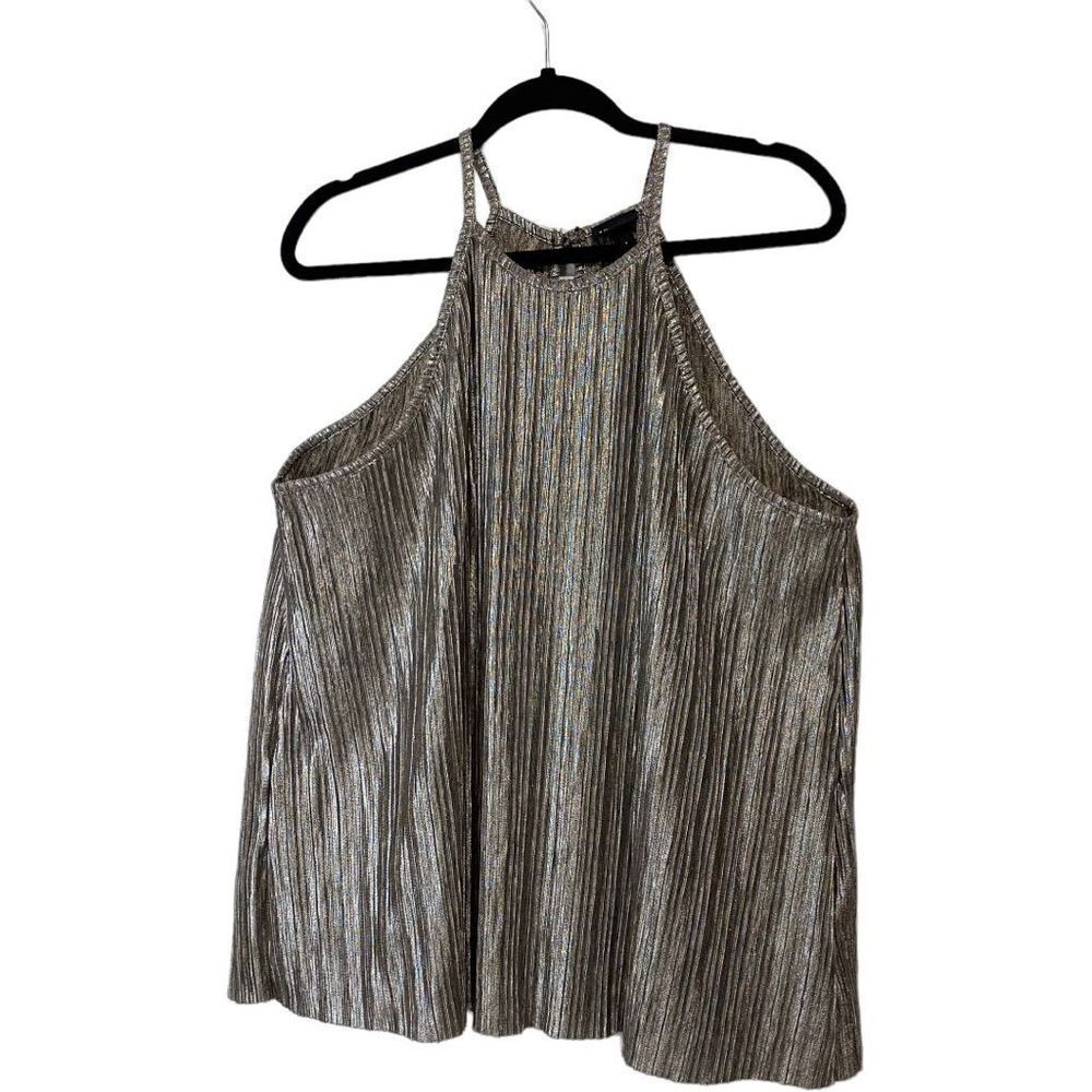 Torrid Pleated Metallic Knit High Neck Tank Metallic Tank Top-1X